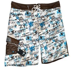 Zoo York Graffiti Print Brown Color Block Board Shorts 36